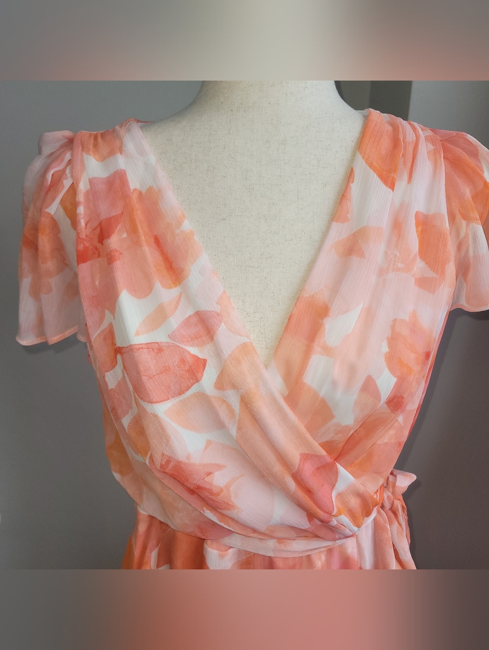 DKNY NWT Floral Maxi Dress Size 10 Peach Coral High Low Formal - Picture 2 of 10